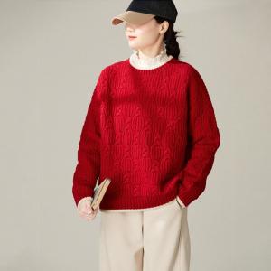 Crew Neck Woolen Cable Knit Sweater