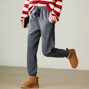 Dark Gray Fleeced Loose Drawstring Jogging Pants