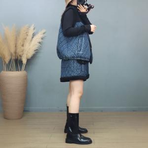 Quilted Denim and Lamb Wool Drawstring Waistcoat