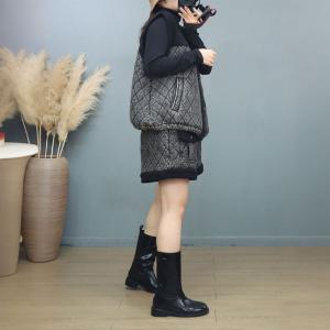 Quilted Denim and Lamb Wool Drawstring Waistcoat