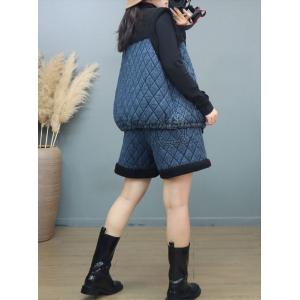 Quilted Denim and Lamb Wool Drawstring Waistcoat