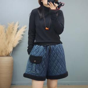 Flap Pocket Drawstring Waist Quilted Shorts