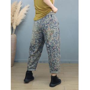 Drawstring Waist Patchwork Floral Jeans