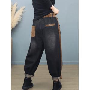 Corduroy Patchwork Baggy Stone Wash Jeans