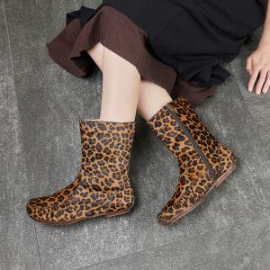 Horsehair Leopard Mid-Calf Boots