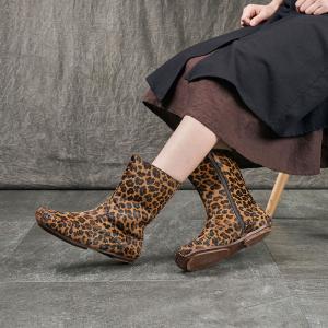 Horsehair Leopard Mid-Calf Boots