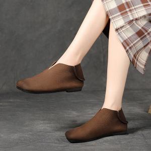 Over50 Style Flat Soft Leather Granny Short Boots