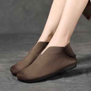 Over50 Style Flat Soft Leather Granny Short Boots