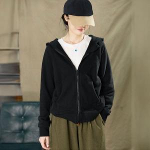 Sports Style Cotton Fleeced Hoodie Jacket for Women