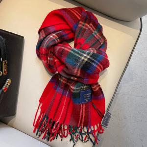 Contrast Colored Tassel Wool Tartan Scarf