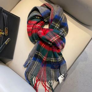 Contrast Colored Tassel Wool Tartan Scarf