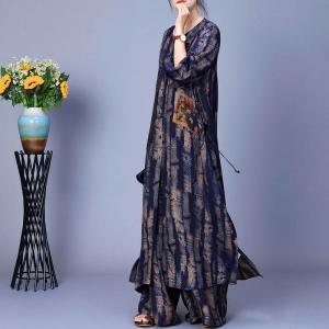Thigh Slits Blue Silky Tied Dress with Large Palazzo Pants