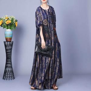 Thigh Slits Blue Silky Tied Dress with Large Palazzo Pants