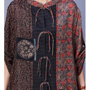 Ethnic Buttons Printed Slit Dress with Wide Leg Pants