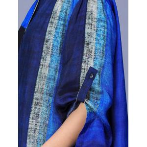 Side Slit Patchwork Blue Dress Cardigan with Slouchy Pants