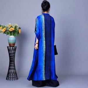 Side Slit Patchwork Blue Dress Cardigan with Slouchy Pants