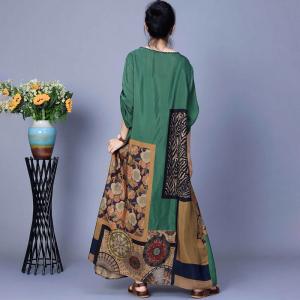 Artistic Patterned Silk Loose Maxi Coccon Dress