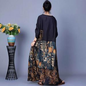 Artistic Patterned Silk Loose Maxi Coccon Dress