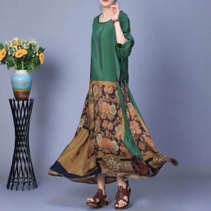 Artistic Patterned Silk Loose Maxi Coccon Dress