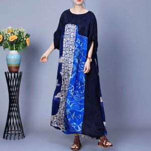 Modest Blue Printed Loose Tent Dress