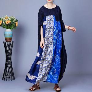 Modest Blue Printed Loose Tent Dress