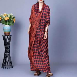 Reddish Orange Plaid Maxi Front Cross Dress