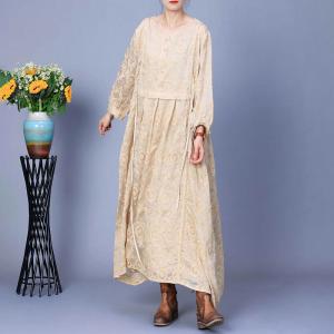 High Waist Tied Embroidery Rustic Dress