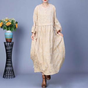 High Waist Tied Embroidery Rustic Dress
