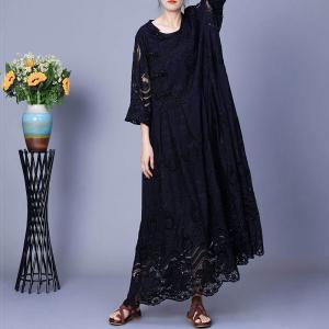 Hollow Out Embroidery Elegant Peasant Dress