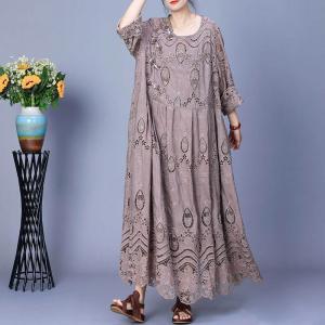 Hollow Out Embroidery Elegant Peasant Dress