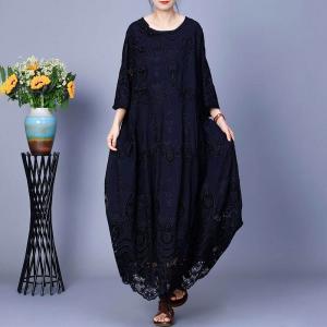 Hollow Out Embroidery Elegant Peasant Dress