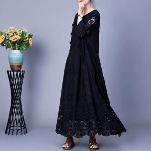 Hollow Out Embroidery Elegant Peasant Dress