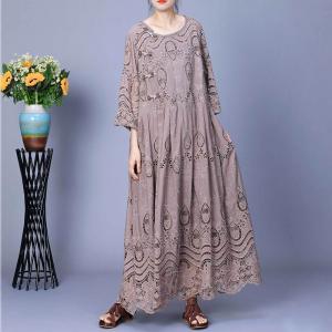 Hollow Out Embroidery Elegant Peasant Dress