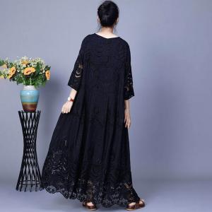 Hollow Out Embroidery Elegant Peasant Dress