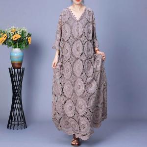 Beading V-Neck Hollow Out Maxi Boho Dress