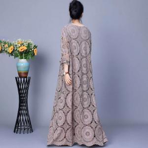 Beading V-Neck Hollow Out Maxi Boho Dress