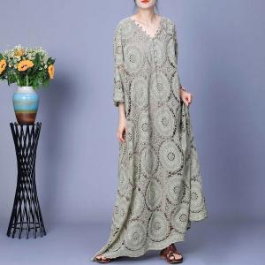 Beading V-Neck Hollow Out Maxi Boho Dress