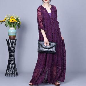 Floral Embroidery Classic Sheer Dress with Camisole