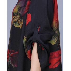 Red Huge Flowers Black Maxi Cocoon Dress