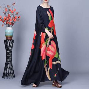 Kapok Flowers Black Spring Maxi Dress