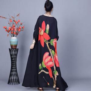 Kapok Flowers Black Spring Maxi Dress