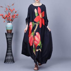 Kapok Flowers Black Spring Maxi Dress