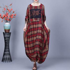 Patchwork Chunky Striped Silk Maxi Winery Dress