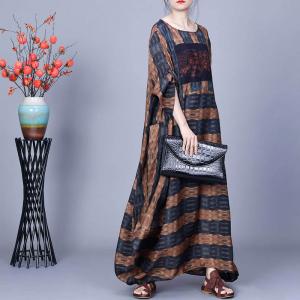 Patchwork Chunky Striped Silk Maxi Winery Dress