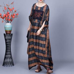 Patchwork Chunky Striped Silk Maxi Winery Dress