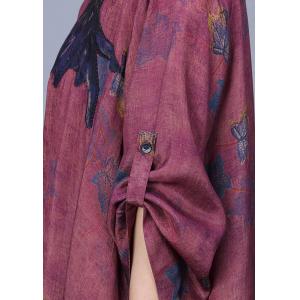 Loose Printed Patchwork Purplish Red Cocoon Dress