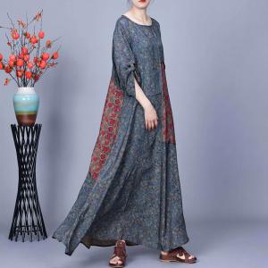 Red Flowers Patchwork Long Loose Modest Dress