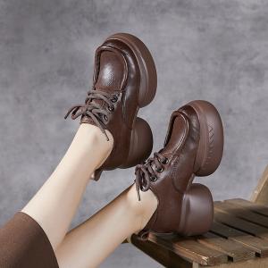 Grunge Fashion Leather Tied Platform Shoes