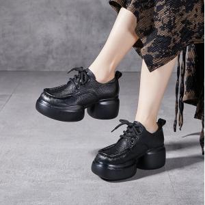 Grunge Fashion Leather Tied Platform Shoes