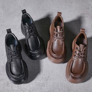 Grunge Fashion Leather Tied Platform Shoes